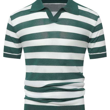 UNICORN Striped Polo Neck Knit Square Shoulder Short Sleeve T-Shirt Men'S s m l xl xxl