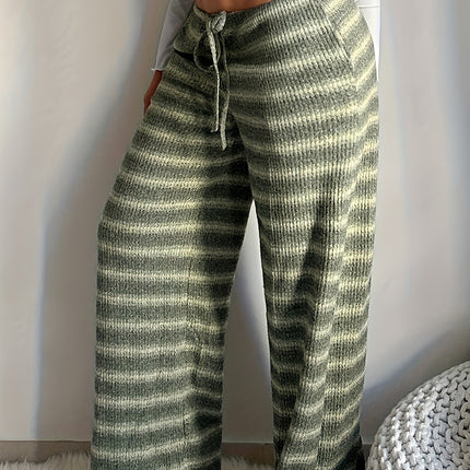 UNICORN Womens Wide-Leg Pants, Loose Striped Elastic Waist Trousers with Fabric xs s m l