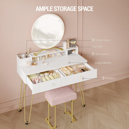 UNICORN Jewelry Storage Cabinet With Mirror And Stool  Pink Stool White And Golden