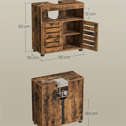 UNICORN Rustic Brown Under Sink Cabinet 2 Louvered Doors Adjustable Shelf 30x60x63cm