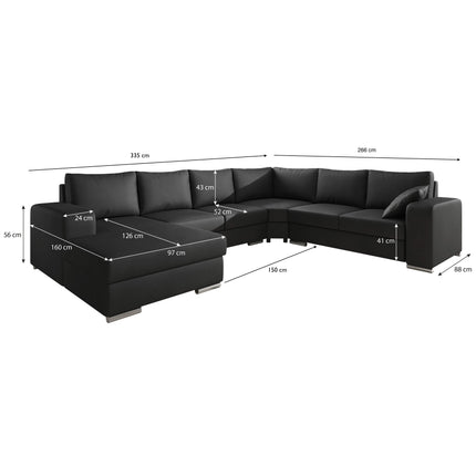 UNICORN 5-seater corner sofa with chaise longue, anthracite brown anthracite faux leather Width 335 Height 56 Depth 266
