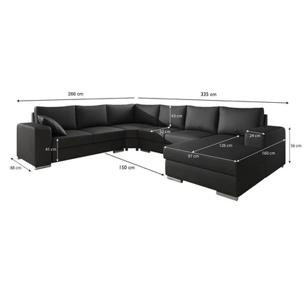 UNICORN 5-seater corner sofa with chaise longue, anthracite brown faux leather Width 335 Height 56 Depth 266