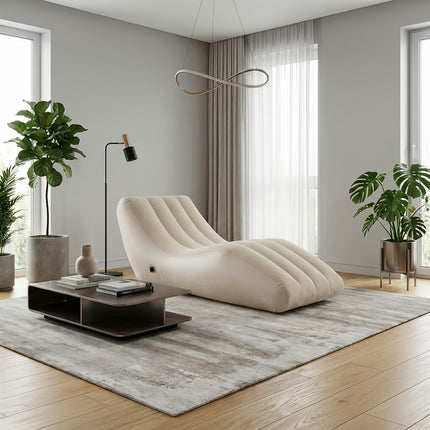UNICORN Luxury High-End Beige L-Shaped Inflatable Sofa with Skin-Friendly Flocking