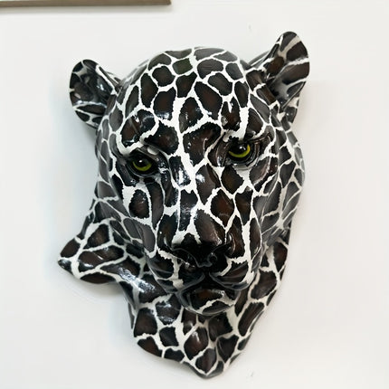 UNICORN Black And White Patterned Leopard Head Wall Sculpture in Art Deco Style