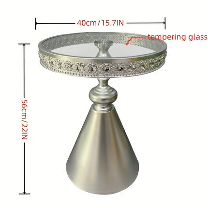 UNICORN Modern Minimalist Lace-Trimmed Corner Table with Rhinestones Silver Beige