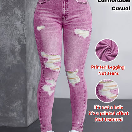 UNICORN Women High-Stretch Imitation Denim Distressed Oversized Pants s m l xl xxl