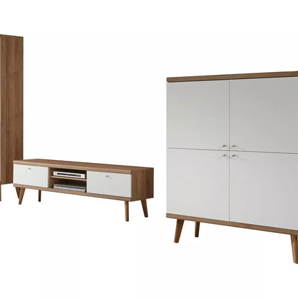 UNICORN TV stand wall unit, modern white-brown (set of 3)