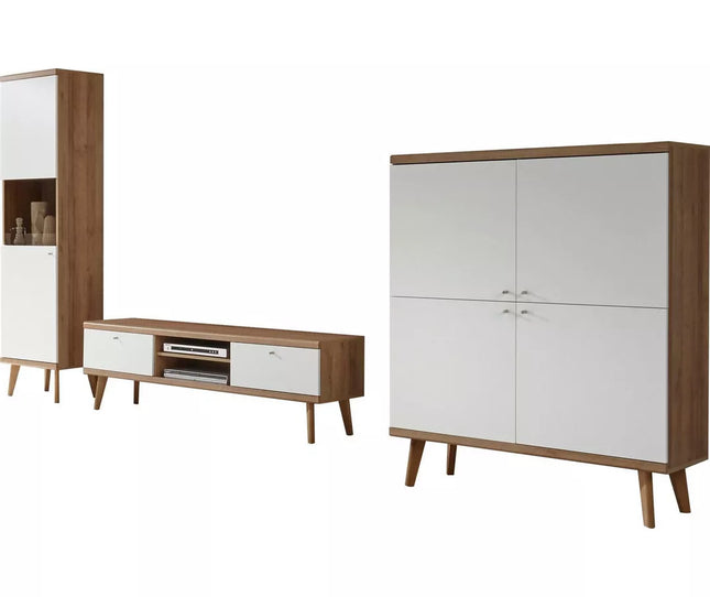 UNICORN TV stand wall unit, modern white-brown (set of 3)