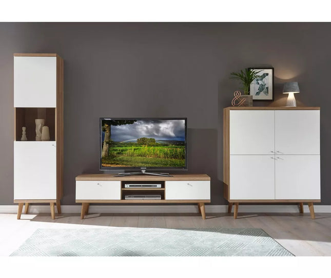 UNICORN TV stand wall unit, modern white-brown (set of 3)