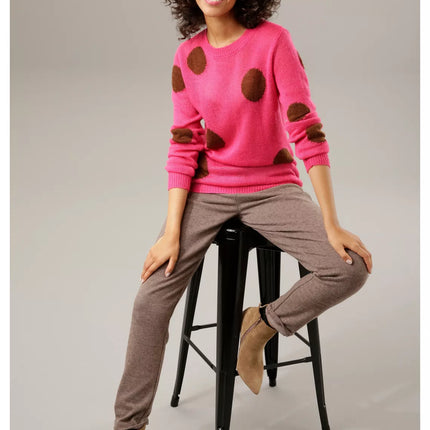 UNICORN Women's sweater pink brown black white dots 34 36 38 40 42 44 46