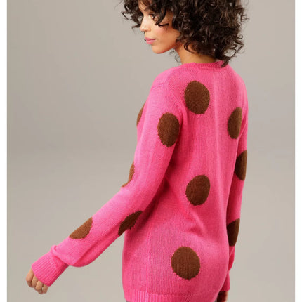 UNICORN Women's sweater pink brown black white dots 34 36 38 40 42 44 46