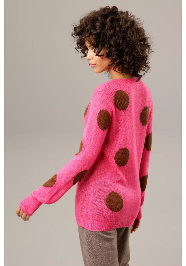 UNICORN Women's sweater pink brown black white dots 34 36 38 40 42 44 46