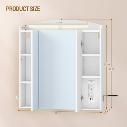 UNICORN Bathroom Mirror Cabinet with Lighting, Hairdryer Holder White
