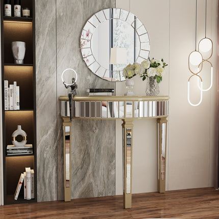 UNICORN Mirrored Console Table Circle Table With 3 Leg Desk Beveled Glass Mirror