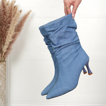 UNICORN Pointed-Toe Crinkled Boots with High Heels and Stiletto Stiletto Heels for Women