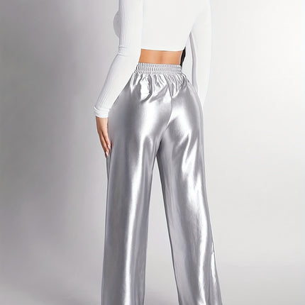 UNICORN Womens Silvery-Hot Stamped Elastic Waistband Straight-Leg Pants s m l xl xxl