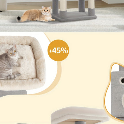 UNICORN Cat Tree, 180cm Cat Tree with 8 Scratching Posts, Beige/light Gray/dark Gray