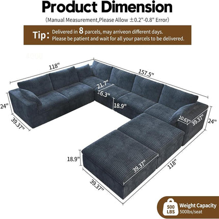 UNICORN Oversized Modern Sofa with 2 Ottomans and 2 Middle Seats