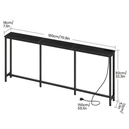UNICORN Industrial Narrow Console Table with Charging Station & USB Ports Black Brown