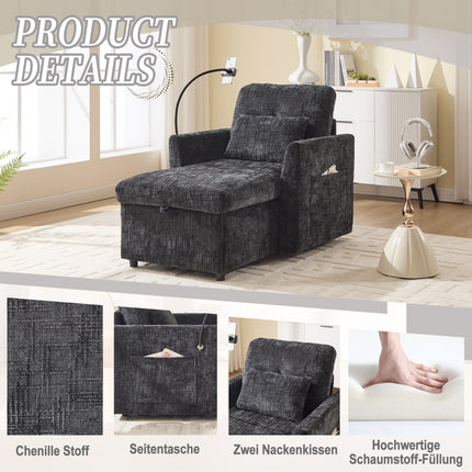UNICORN Multifunctional Recliner Sofa, Lounge Chair with Phone Holder Black