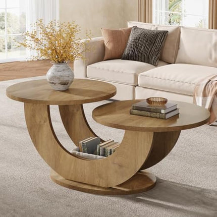 UNICORN Round Living Room Coffee Table Cocktail Table for Home, Apartment, Natural