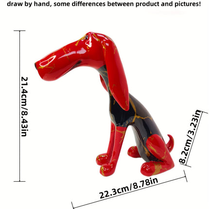 UNICORN Handmade Abstract Resin Dachshund Dog Statue Vibrant Red for Pet Lovers