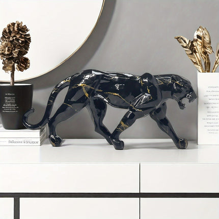 UNICORN Leopard Resin Statue Cheetah Handicraft Sculpture Ornament Black Golden
