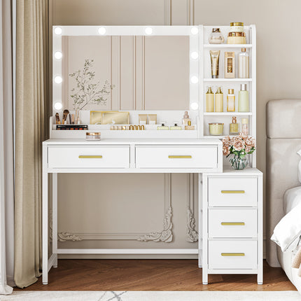 UNICORN Jewelry Storage Table with Large Mirror, Modern Style, White,