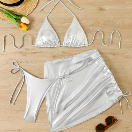 UNICORN Split Bikini Halter Neck Tie-Back Short Skirt Three-Piece Swimsuit s m l xl