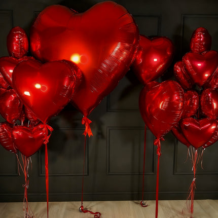 UNICORN 21pcs, 63-Inch Red Foil Balloons with 18-Inch Heart-Shaped Foil Balloons