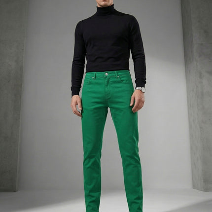 UNICORN Men'S Stretch Green Faux Denim Slim-Fit High-Quality 28 30 32 34 36 38