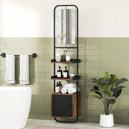 UNICORN Bathroom Column Furniture Storage Shelf with Mirror Wood And Metal Black