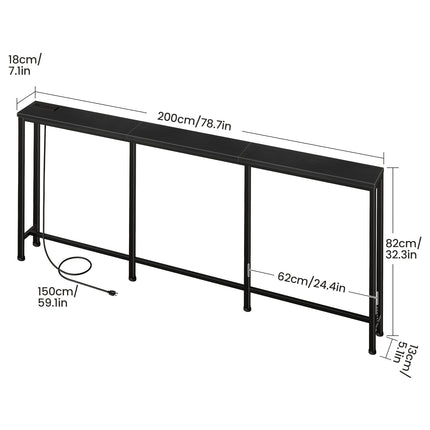 UNICORN Industrial Narrow Console Table with Charging Station & USB Ports Black Brown