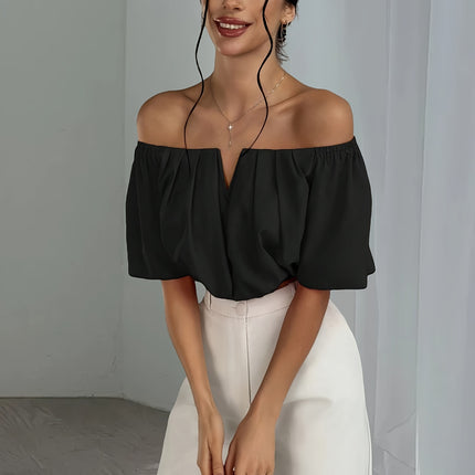 UNICORN Off-the-Shoulder Solid Color Short Blouse  Daily Wear, Parties, All-Season xs s m l