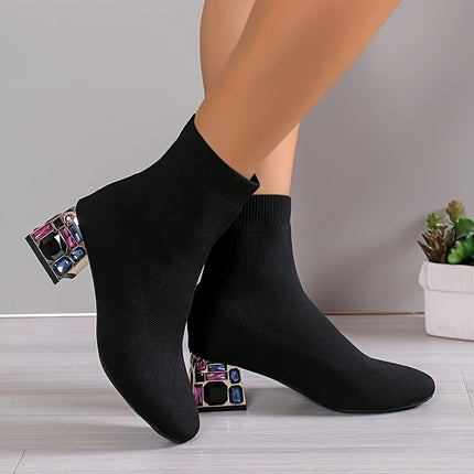 UNICORN Fashion Boots, Single Boots, Chunky Heel Sock Shoes, Knitted Slim Boots