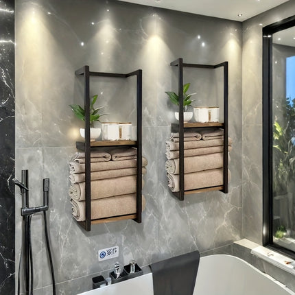 UNICORN 2-Layer Iron Wall-Mounted Towel Rack Black