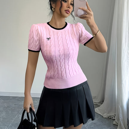 UNICORN Cat Ear Design Womens Short Sleeve Top Elegant Two-Tone Edges s m l xl