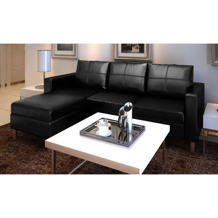 UNICORN Three-Seater L-Shaped Modular Faux Leather Black Bench Sofa Set