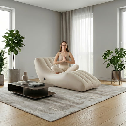 UNICORN Luxury High-End Beige L-Shaped Inflatable Sofa with Skin-Friendly Flocking