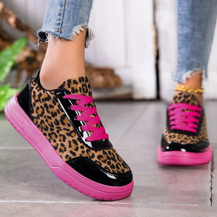 UNICORN Skate Shoes, Trendy Pink Leopard Print Wide-Toe Sports Shoes, Women'S