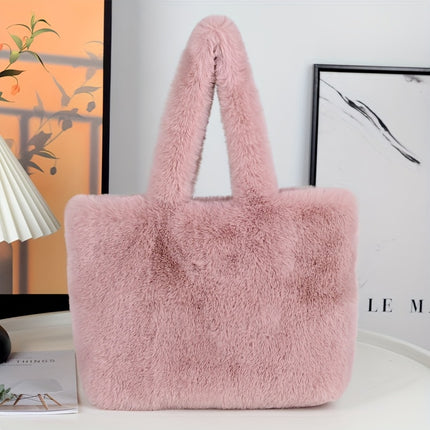 UNICORN Fashion Womens Large Capacity Faux Fur Handbag with Makeup Pouch