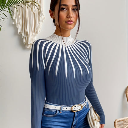 UNICORN Women's Color Block Ribbed Elegant Long Sleeve Pullover s m l xl xxl