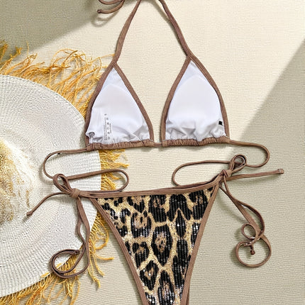UNICORN Solid Color Triangle Bag Sexy Strappy Backless Sequin Split Bikini s m l