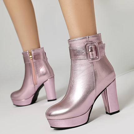 UNICORN Womens Faux Cover Block Heel Boots High Heels Platform Ankle Boots