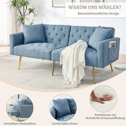 UNICORN Modern Teddy Boucle Two-Seater Sofa, 3-Stage Adjustable Backrest Blue