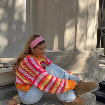 UNICORN Women'S Cozy Striped Sweater Soft Pullover with Color Block Design s m l xl