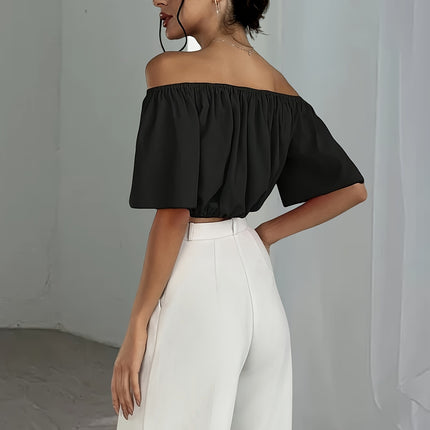 UNICORN Off-the-Shoulder Solid Color Short Blouse  Daily Wear, Parties, All-Season xs s m l