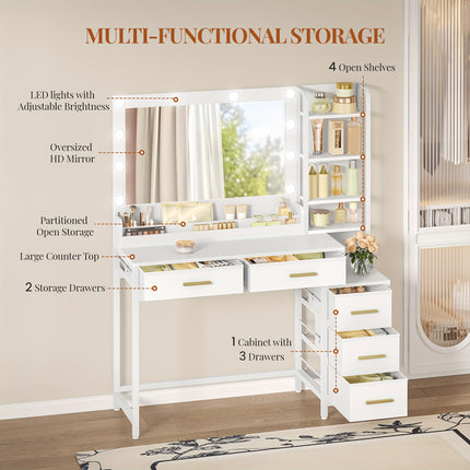 UNICORN Jewelry Storage Table with Large Mirror, Modern Style, White,