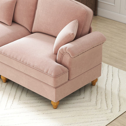 UNICORN Modular Mid-Century L-Shaped 2-Seater Chenille Sofa for Living Room Pink
