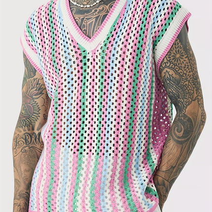 UNICORN Openwork Crochet Vest Pink Red Blue Green s m l xl xxl